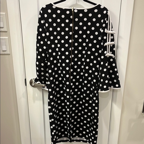 Shelby & Palmer Black and White Polka Dot Sheath Dress with Bell Sleeves - Picture 3 of 6